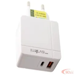 Carregador Celular PD Entrada Usb + Type-C QC 3.0 KV-3132