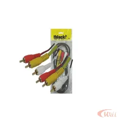 Cabo 3 RCA 2 Metros Fio Coaxial Gold Tblack