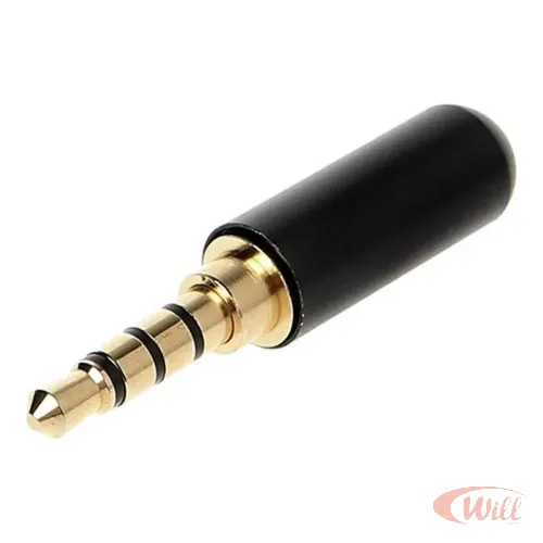 Plug P2 4C Estereo Metal Ponta Dourada Profissional Preto