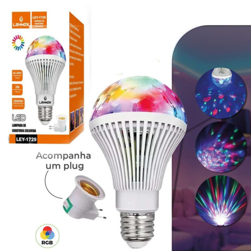 Lâmpada Led Colorida Giratória Festas Bivolt 3W LEHMOX LEY-1729 Lâmpada Led Colorida Giratória Festas Bivolt 3W LEHMOX LEY-1729