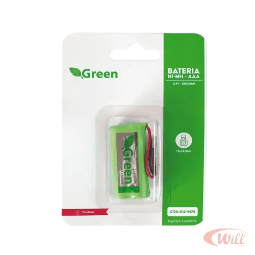 Bateria Telefone Sem Fio 2,4v Ni-Mh 600mah Plug Universal Green 013-4476 Bateria Telefone Sem Fio 2,4v Ni-Mh 600mah Plug Universal Green 013-4476
