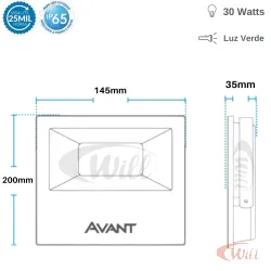 Refletor LED 30w Ecob Verde Avant