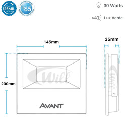 Refletor LED 30w Ecob Verde Avant