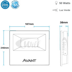 Refletor LED 50w Ecob Verde Avant